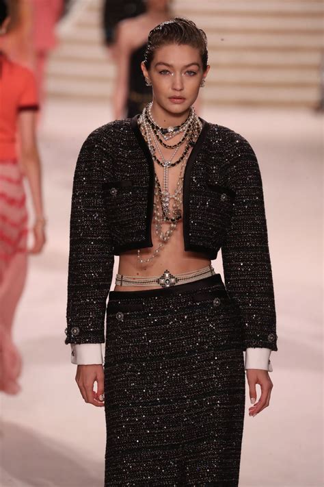 Gigi Hadid walks the Chanel runway in head